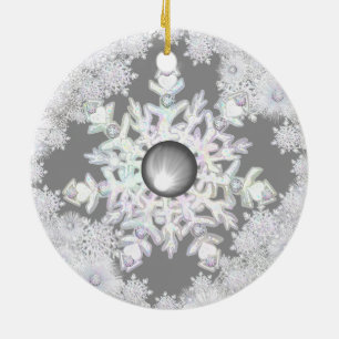 Keramik Lace Light grau & Snowflakes Keramik Ornament
