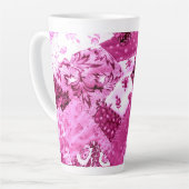 Keramik Latte Cup Tasse Blumengeflecht Rosa Weiß (Linke Ecke)