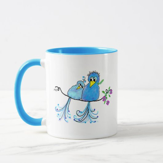 Keramik-Launentasse Blaue Vögel Tasse (Links)