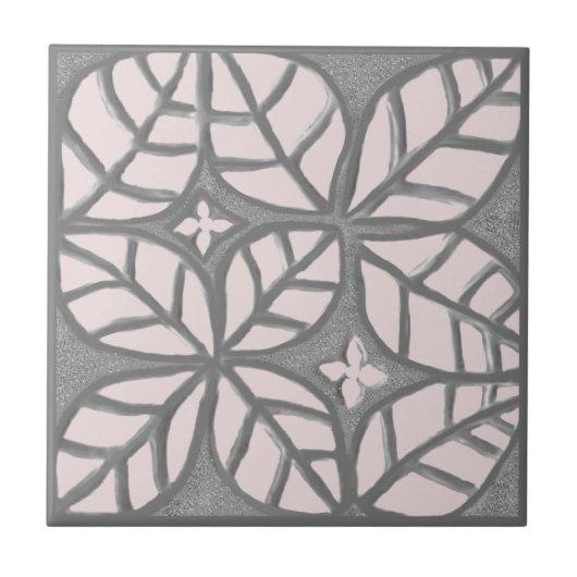 Keramik, leichte Rose und Graublattmuster Fliese (Vorderseite)