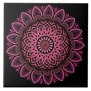 Keramik Mandala, rosa und korallenfarben Fliese
