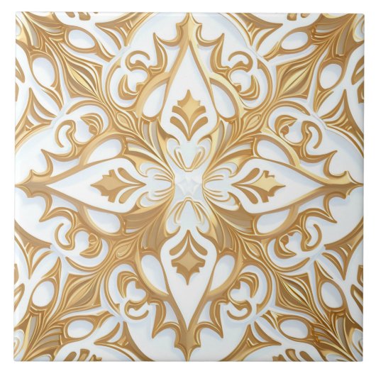 Keramik mit Blütenmuster, Tile White Gold Fliese (Vorderseite)