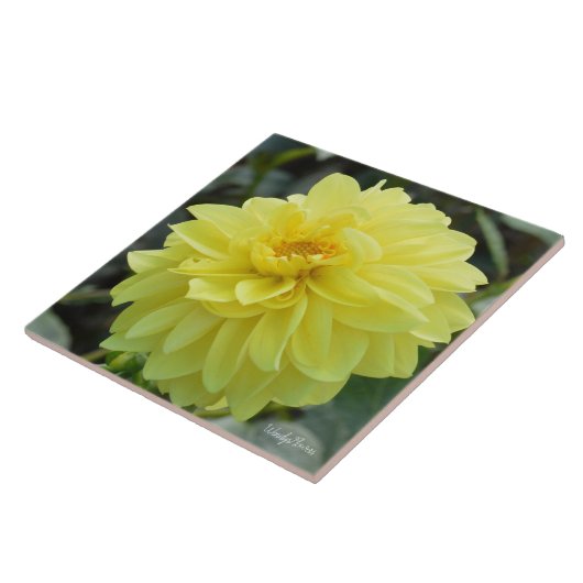 Keramik mit gelber Dahlie Fliese (Seite)