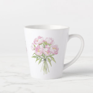 Keramik mit rosa Pfingstrosen und Schleife Milchtasse