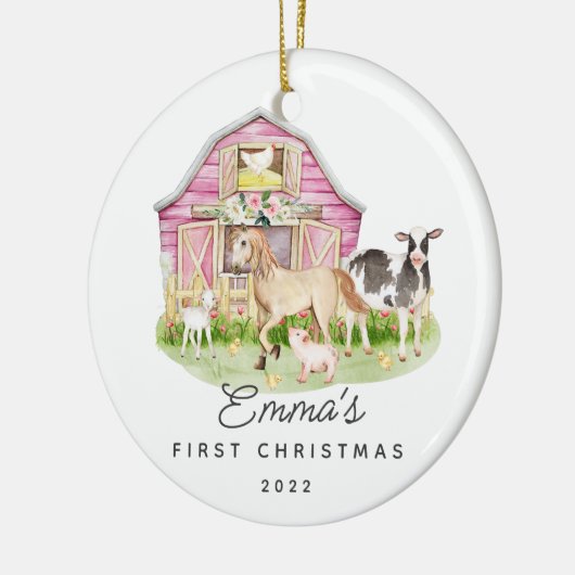 Keramik Orname: Babys erste Weihnachtsbauernfreund Keramik Ornament (Links)