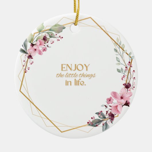 Keramik Ornament mit Blume und eine kleine Note. (Vorne)