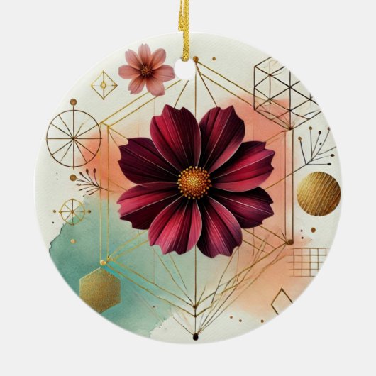 Keramik Ornament mit Kosmos Blume und Geometrie (Hinten)