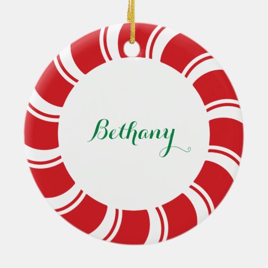 Keramik Ornament mit Logo Pfefferminze Candy Cane (Hinten)