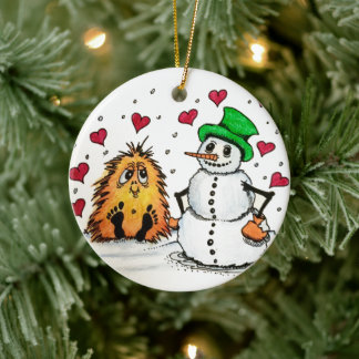 Keramik Ornament Weihnachtsschneemann und kleine Y