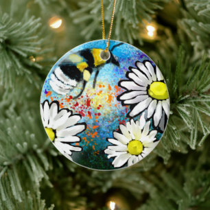 Keramik Ornament Whimsical Biene Daisies Abstrakt