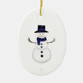 Keramik-Oval-Ornament Schneemann und blaue Schneef Keramik Ornament (Vorne)