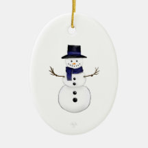 Keramik-Oval-Ornament Schneemann und blaue Schneef
