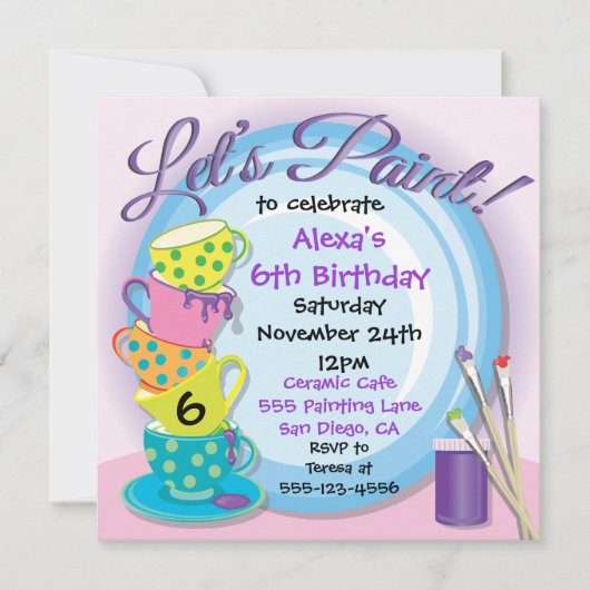 Keramik Pottery Painting Party Einladungen (Vorderseite)