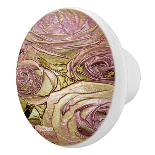 Keramik Pull - Golden Pink Roses Keramikknauf (Rechts)