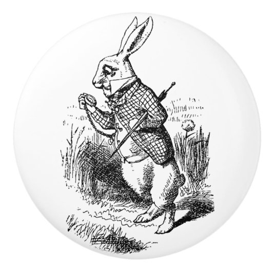 Keramik Pull - Thema Alice im Wunderland, Kaninche Keramikknauf (Vorderseite)