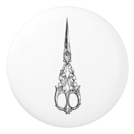 Keramik Pull - Vintages Nähthema, Schere Keramikknauf (Vorderseite)