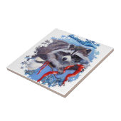 Keramik Raccoon und Chickadewinterplatte Fliese (Seite)