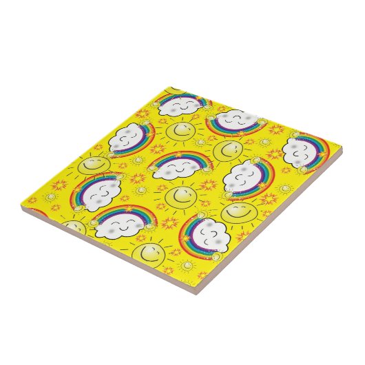 Keramik Regenbogen, Sonne, Wolken, Gelb Fliese (Seite)