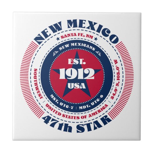 Keramik Rot, Weiß und Blau - New Mexico Fliese (Vorderseite)