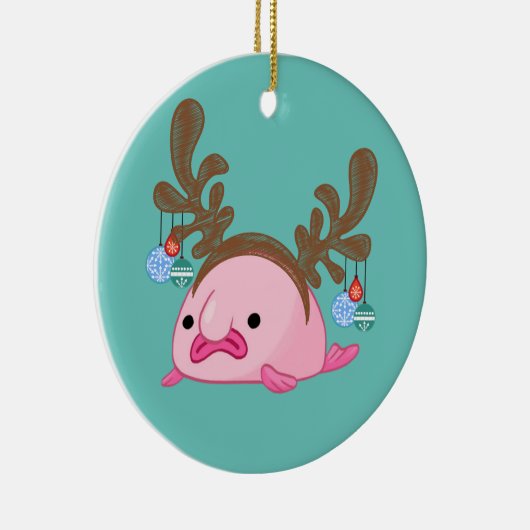 Keramik Roter Blobfish Rentier Schneeglobe Keramik Ornament (Rechts)