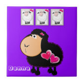 Keramik, Schafe, rosa Herzen, Lila Fliese (Vorderseite)