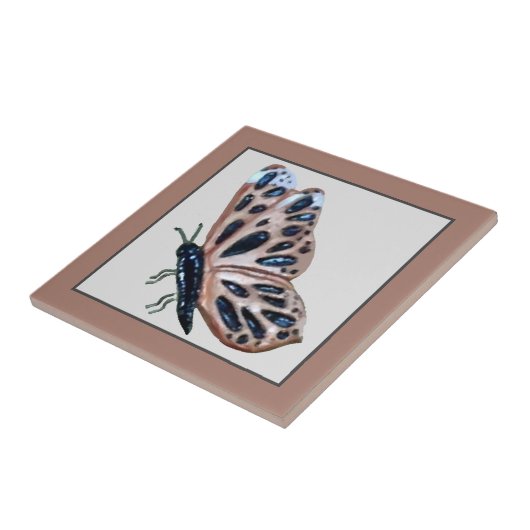 Keramik Schmetterlingskupfer und schwarz auf Taube Fliese (Seite)