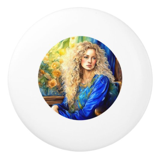 Keramik Schublade Knopf - blau Keramikknauf (Vorderseite)