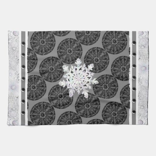 Keramik, schwarz und Schneeflocke Geschirrtuch (Horizontal)