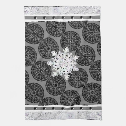 Keramik, schwarz und Schneeflocke Geschirrtuch (Vertikal)