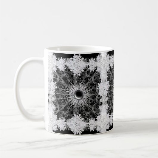 Keramik, schwarz und Schneeflocke Kaffeetasse (Links)