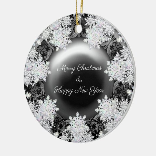 Keramik, schwarz und Schneeflocke Keramik Ornament (Links)