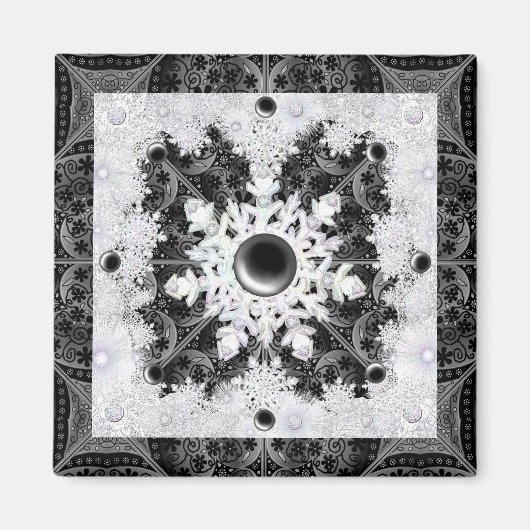 Keramik, schwarz und Schneeflocke Magnet (Vorne)