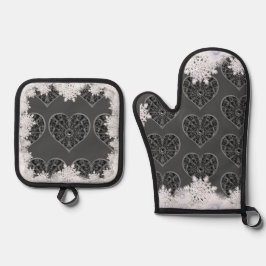 Keramik, schwarz und Schneeflocke Ofenhandschuh & Topflappen-Set