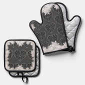 Keramik, schwarz und Schneeflocke Ofenhandschuh & Topflappen-Set (Vorderseite/Rückseite)