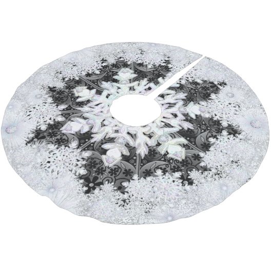 Keramik, schwarz und Schneeflocke Polyester Weihnachtsbaumdecke (Schrägansicht)