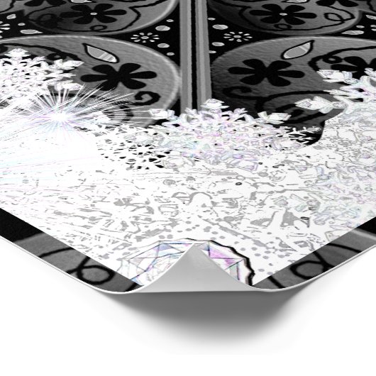 Keramik, schwarz und Schneeflocke Poster (Ecke)