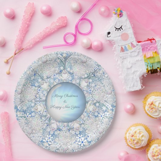 Keramik strahlend blau & schneeflocken pappteller (Party)