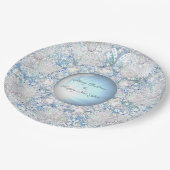 Keramik strahlend blau & schneeflocken pappteller (Schrägansicht)