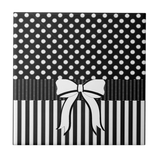 Keramik Streifen aus weißem und schwarzem Punkt Fliese (Vorderseite)