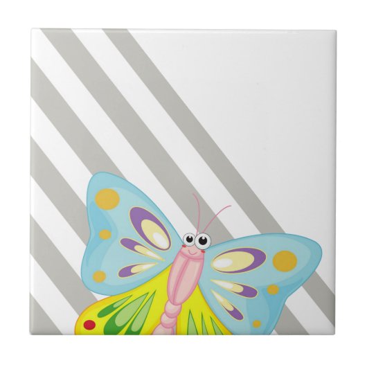 Keramik Streifen Grau-weiße Streifen Schmetterling Fliese (Vorderseite)