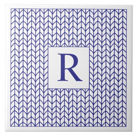 KERAMIK STRICK BLUE LINE + Initial Fliese (Vorderseite)