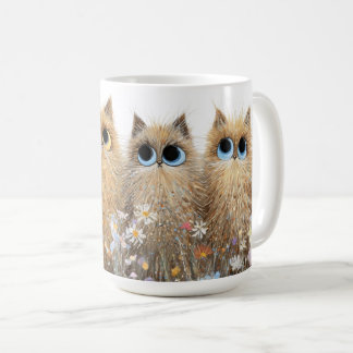 Keramik-Tasse - Bezaubernde Fellkatzen und Blumen Kaffeetasse
