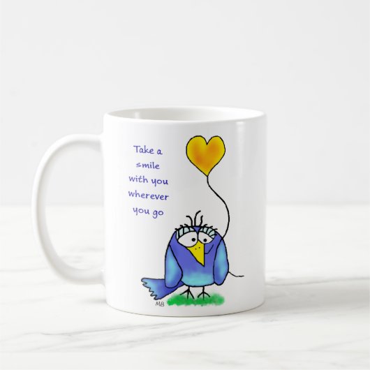 Keramik-Tasse - Fantasievogel mit Spruch Kaffeetasse (Links)