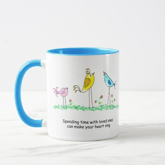 Keramik-Tasse, Launige Vögel mit Spruch Tasse (Links)