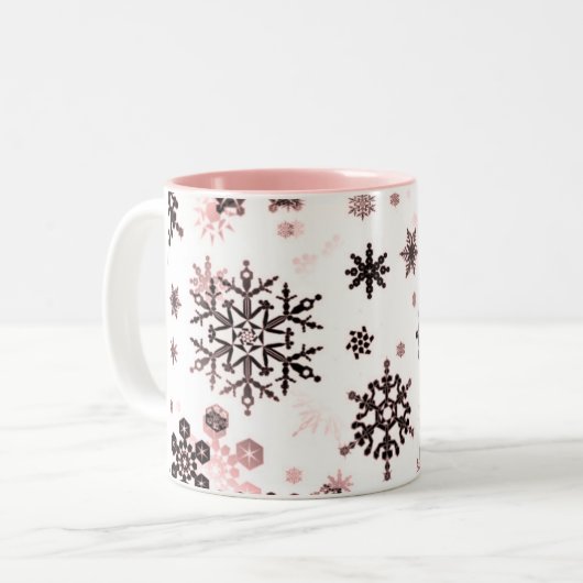 Keramik Tasse-Rosa und Neutrale Schneeflocken Zweifarbige Tasse (Vorderseite Links)