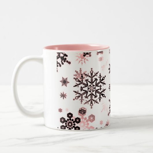 Keramik Tasse-Rosa und Neutrale Schneeflocken Zweifarbige Tasse (Links)
