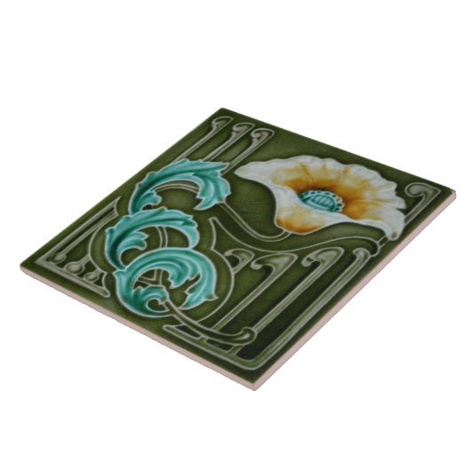 Keramik Tile - Antique Looking Poppy Art Nouveau Fliese (Seite)
