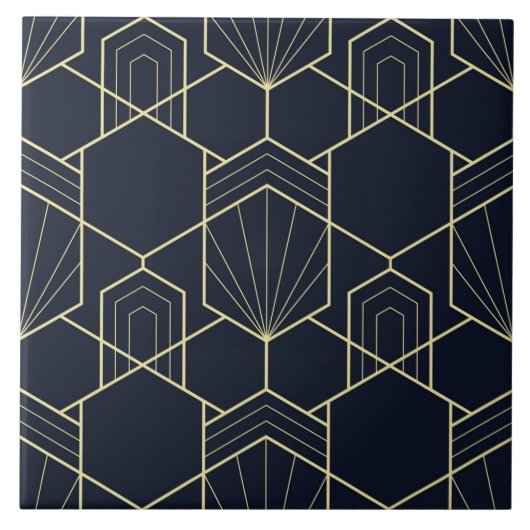 Keramik Tile - Art Deco Gold und Dunkelblau Fliese (Vorderseite)