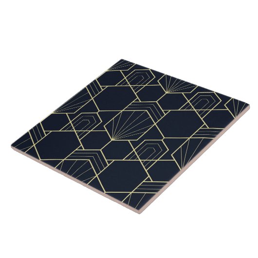 Keramik Tile - Art Deco Gold und Dunkelblau Fliese (Seite)