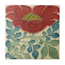 Keramik Tile - Art Nouveau Floral Burnt Red